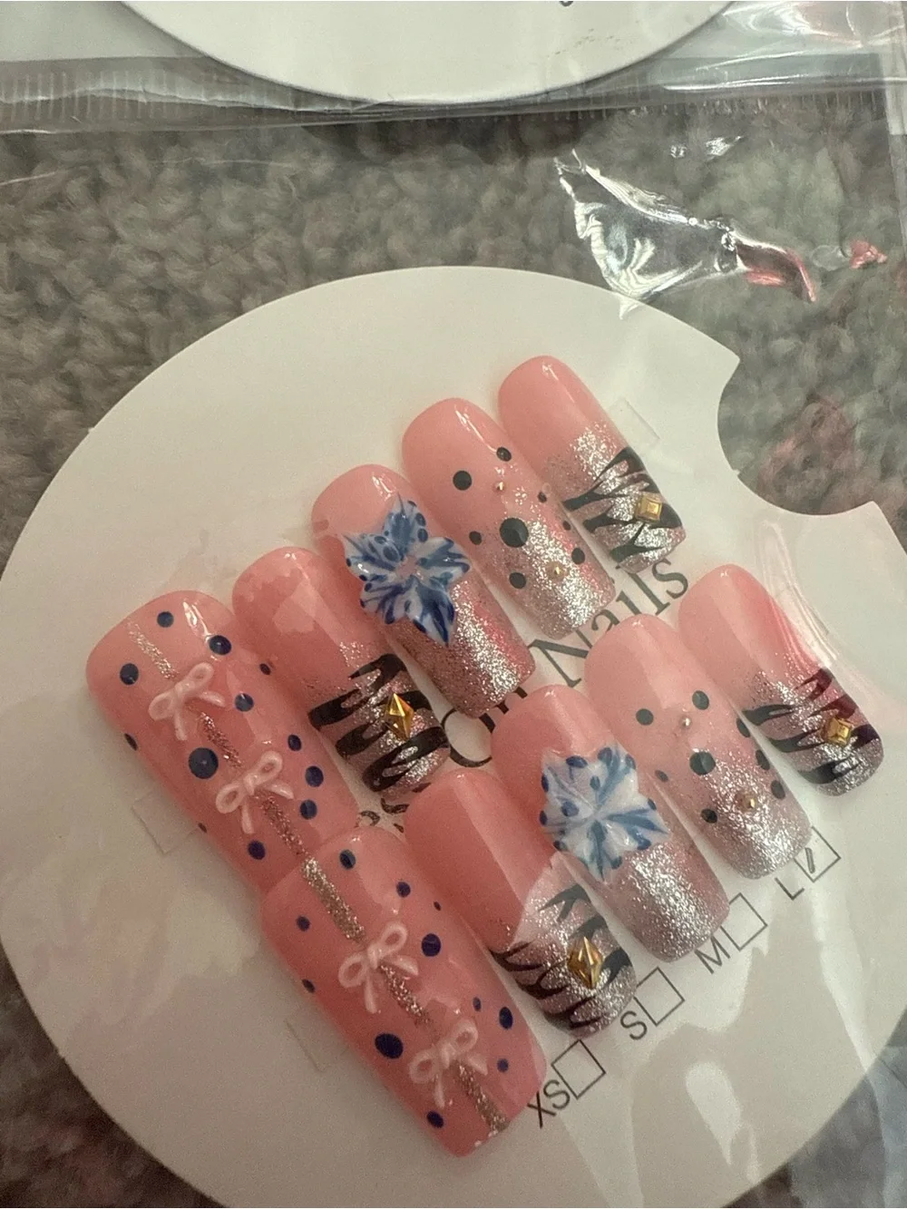 Press On Nails Set SIZE L - Pink Animal & Floral Designs